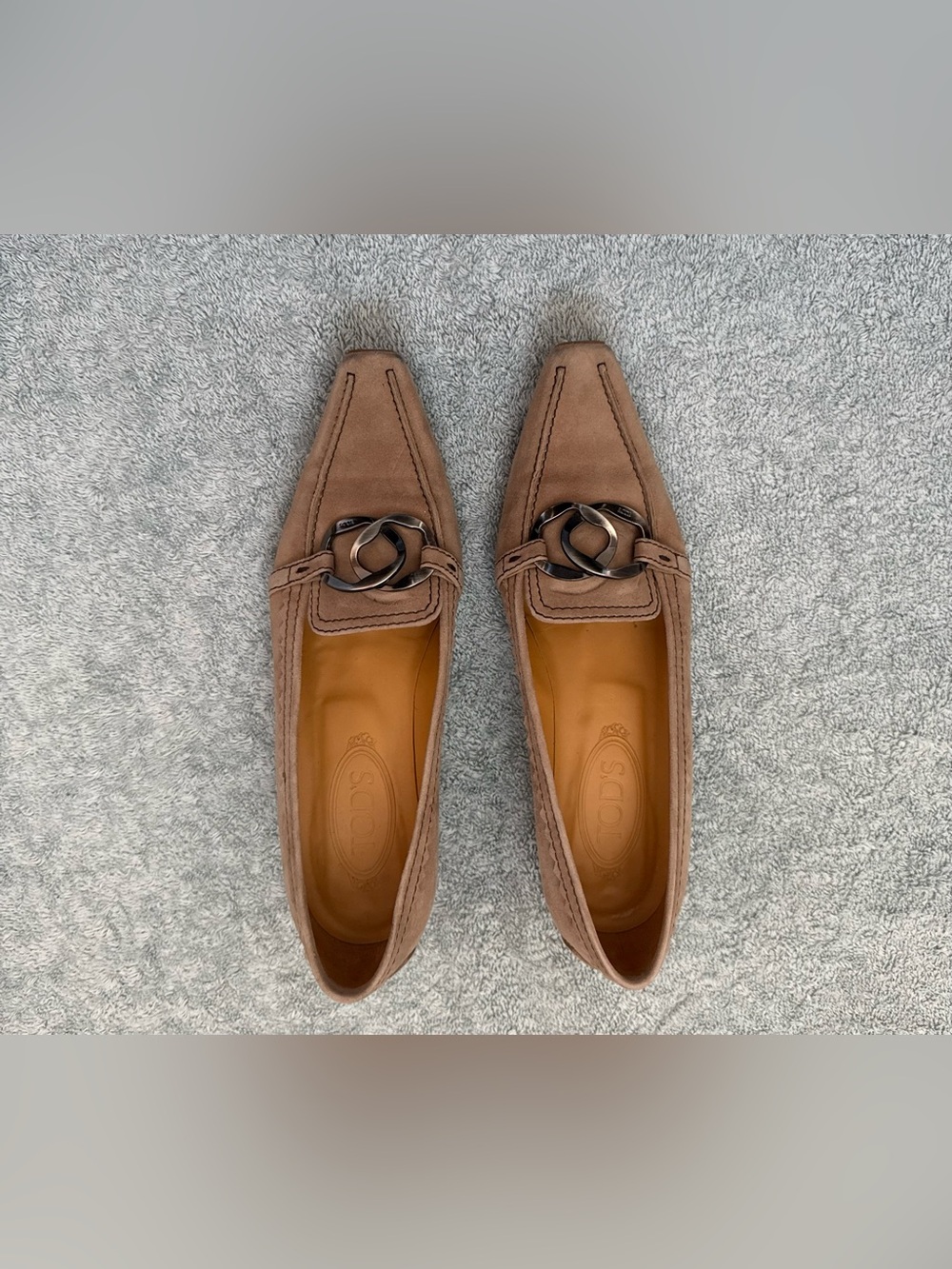 TOD'S Brown Suede Chain-Accent Loafers Size 37
